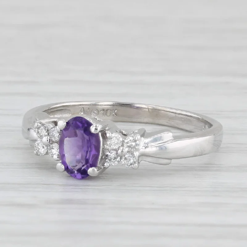 women’s split shank engagement rings-0.44ctw Oval Amethyst Diamond Ring 10k White Gold Size 5.75