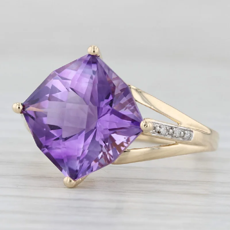 women’s radiant cut engagement rings-6.94ctw Amethyst Diamond Ring 14k Yellow Gold Size 10.25