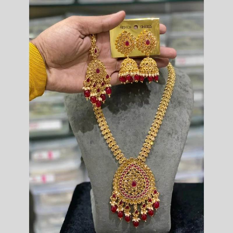 women’s gold gemstone necklaces-Hira Collections Gold Plated Kundan Stone And Beads Necklace Set