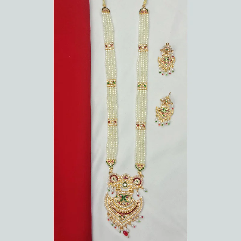 women’s birthstone necklaces-SP Jewellery Gold Plated Austrian Stone And Pearls Long Necklace Set