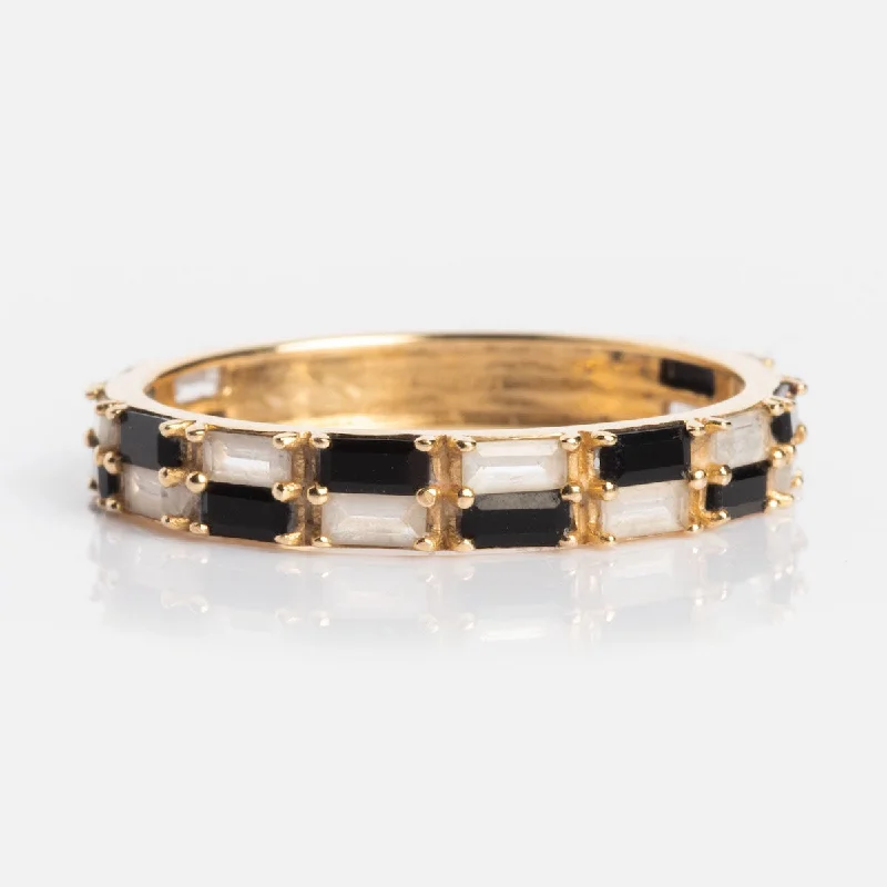 women’s unique rings-Solid Gold Black and White Checkerboard Band