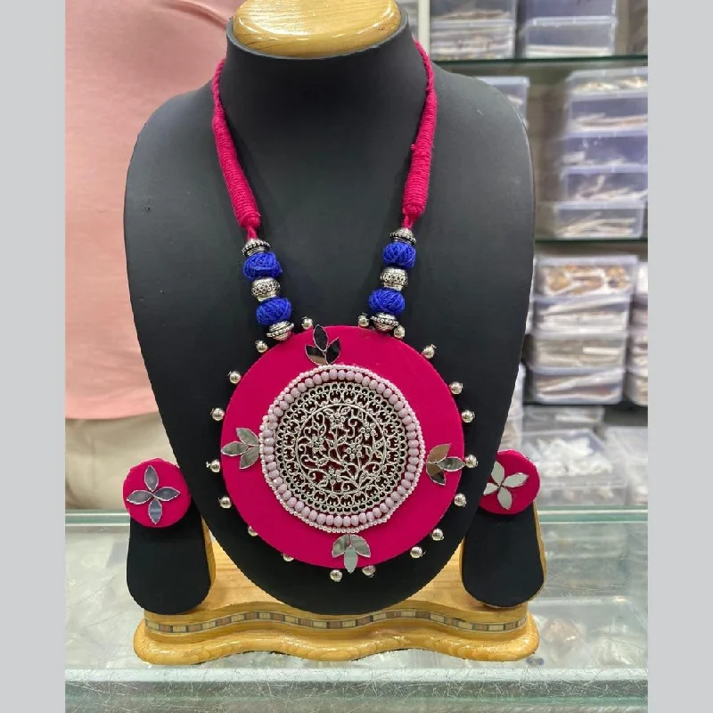 women’s gemstone layered necklaces-Manisha Jewellery Oxidised Plated Mirror Necklace Set