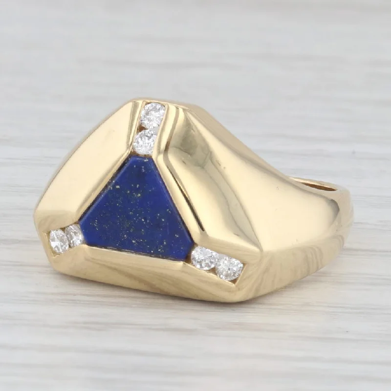 women’s white sapphire engagement rings-Blue Lapis Lazuli 0.18ctw Diamond Ring 18k Yellow Gold Size 9.25