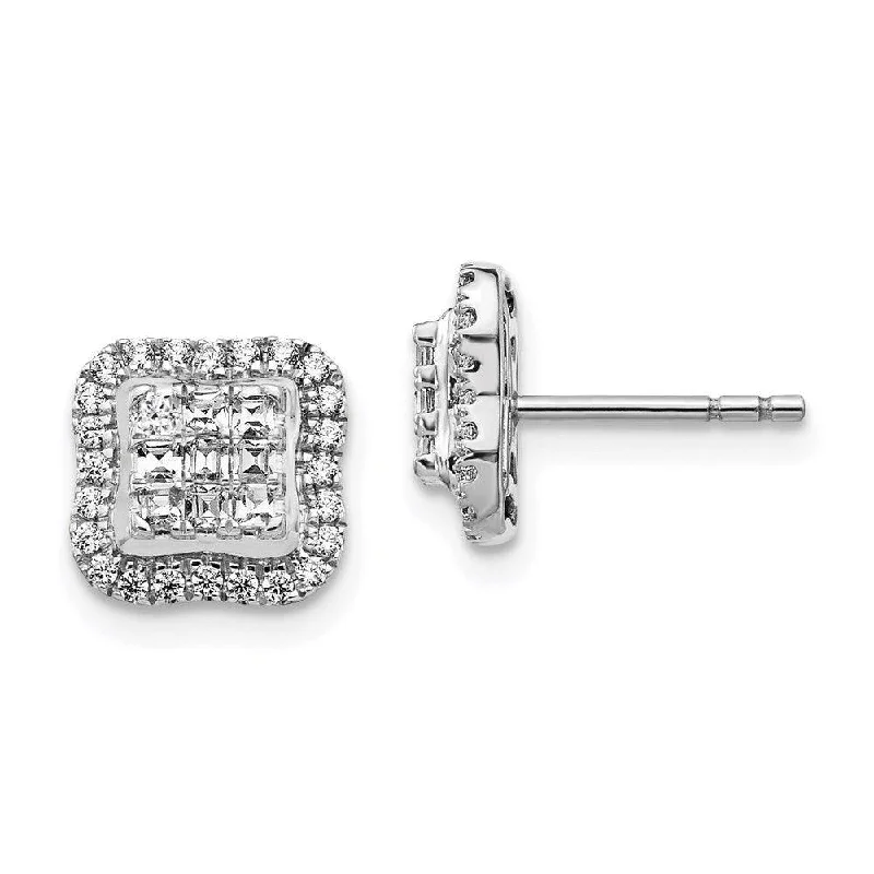 women’s luxury earrings-14k White Gold Diamond Square Cluster Earrings