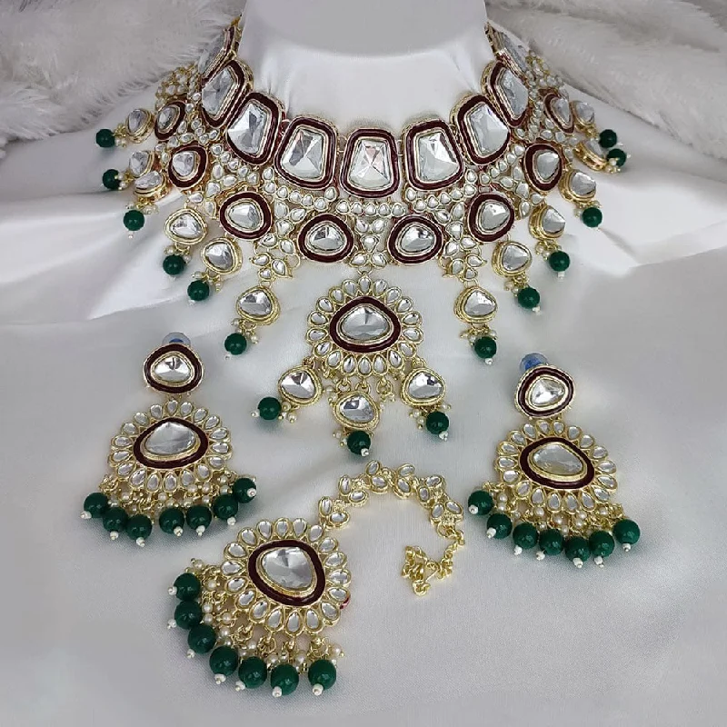 women’s pearl necklaces-Lucentarts Jewellery Gold Plated Kundan Stone Pearls And Meenakari Choker Necklace Set