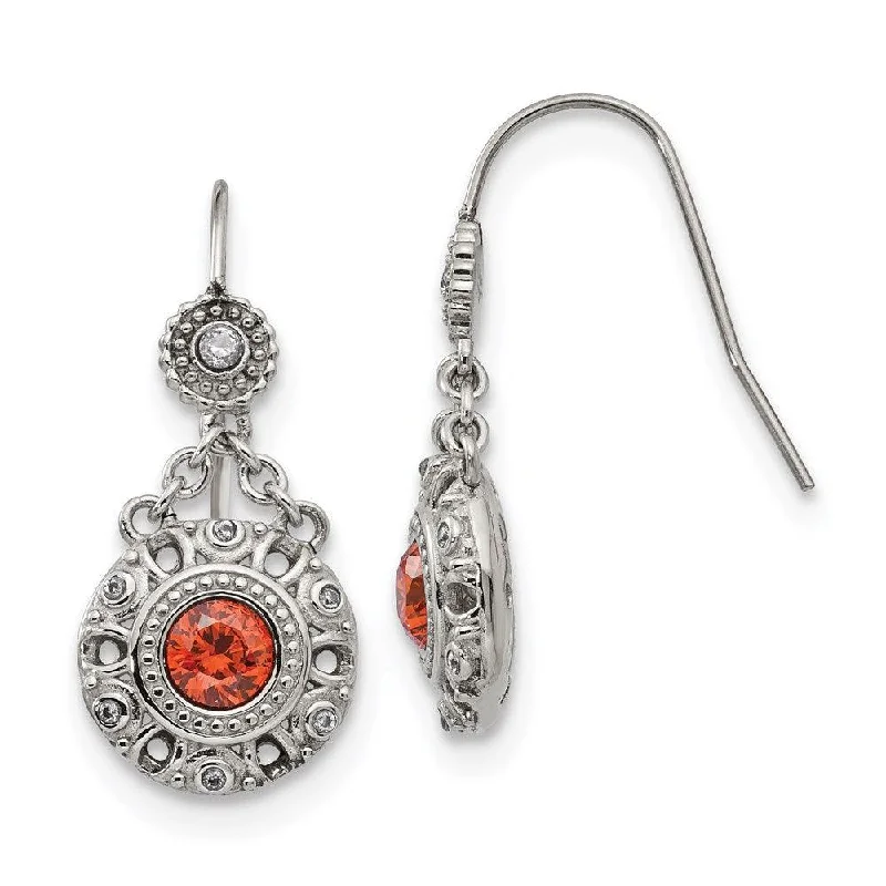 women’s vintage earrings-Stainless Steel Polished Red and Clear CZ Circle Earrings