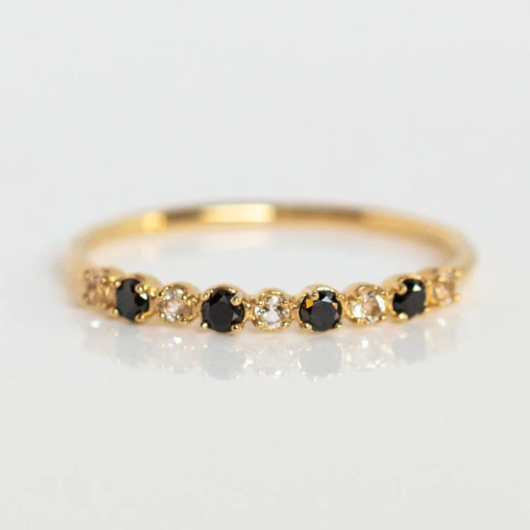 women’s oval diamond rings-14k Classic White Sapphire and Black Diamond Band