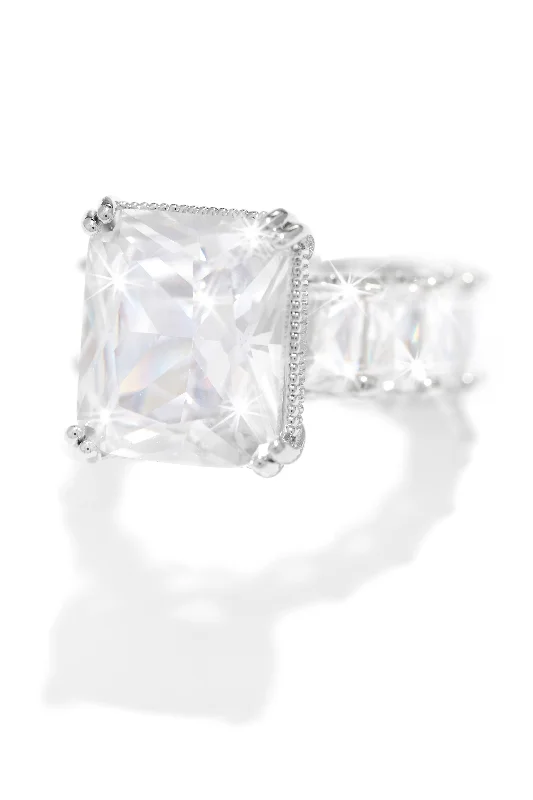 women’s designer rings-One and Only Embellished Square Ring - Silver