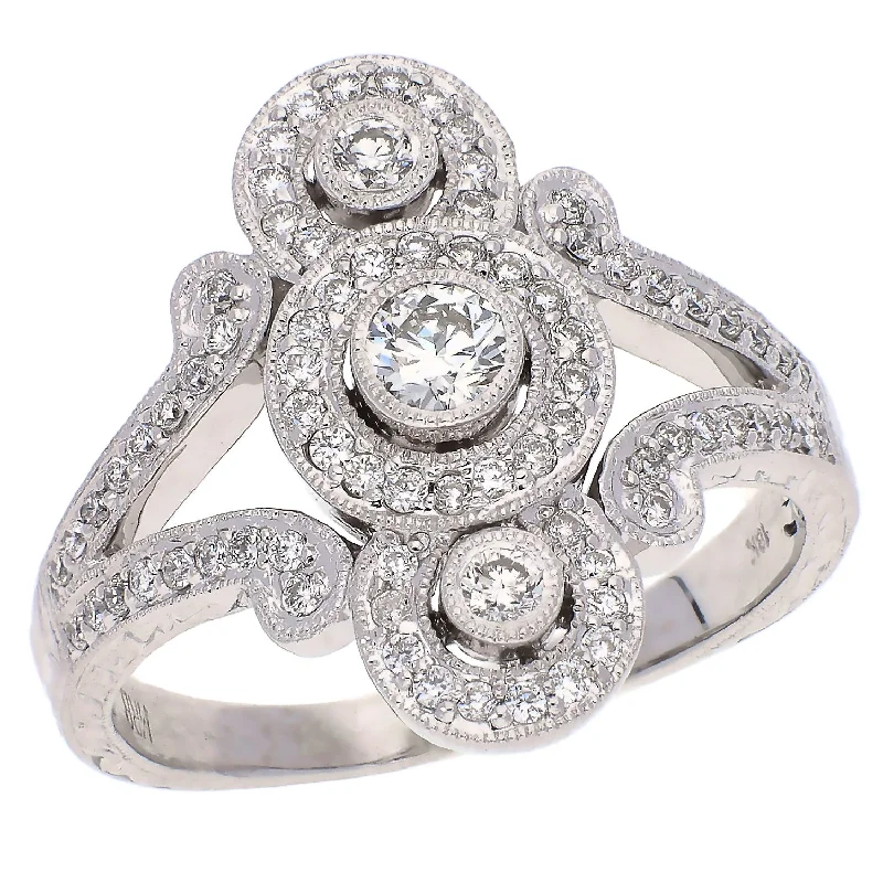 women’s three-stone diamond engagement rings-18K White Gold Round Rough Cut Diamond Ring