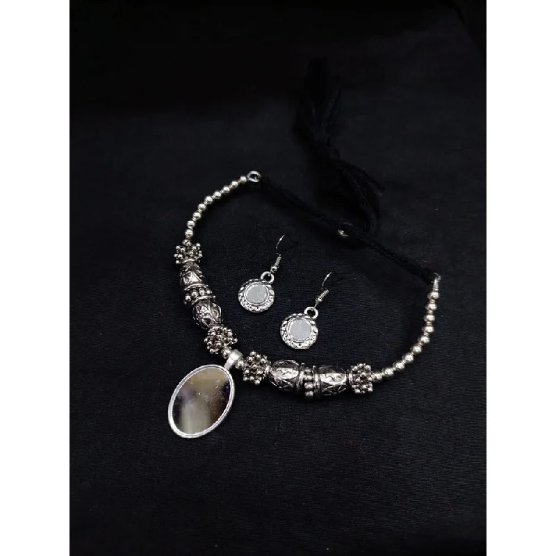 women’s stacking necklaces-Akruti Collection Oxidised  Plated Necklace Set