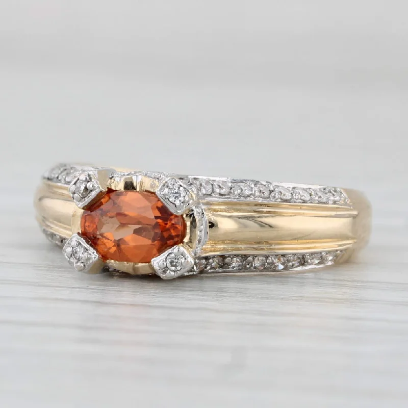 women’s emerald cut engagement rings-0.82ctw Spessartite Orange Garnet Diamond Ring 14k Yellow Gold Size 6