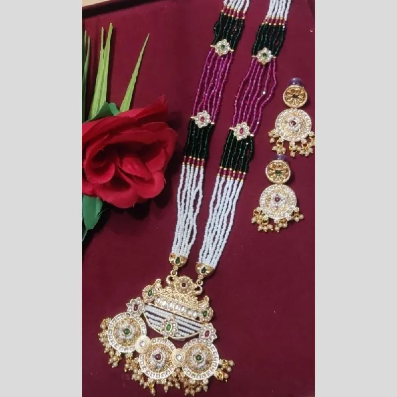 women’s gold chain necklaces-Manisha Jewellery Gold Plated Kundan Stone And Pearls Long Necklace Set