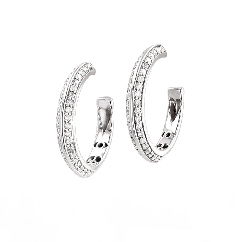 women’s gemstone stud earrings-Knife Edge Silver & Diamond Hoop with Gallery Earrings - 22mm  E0000650