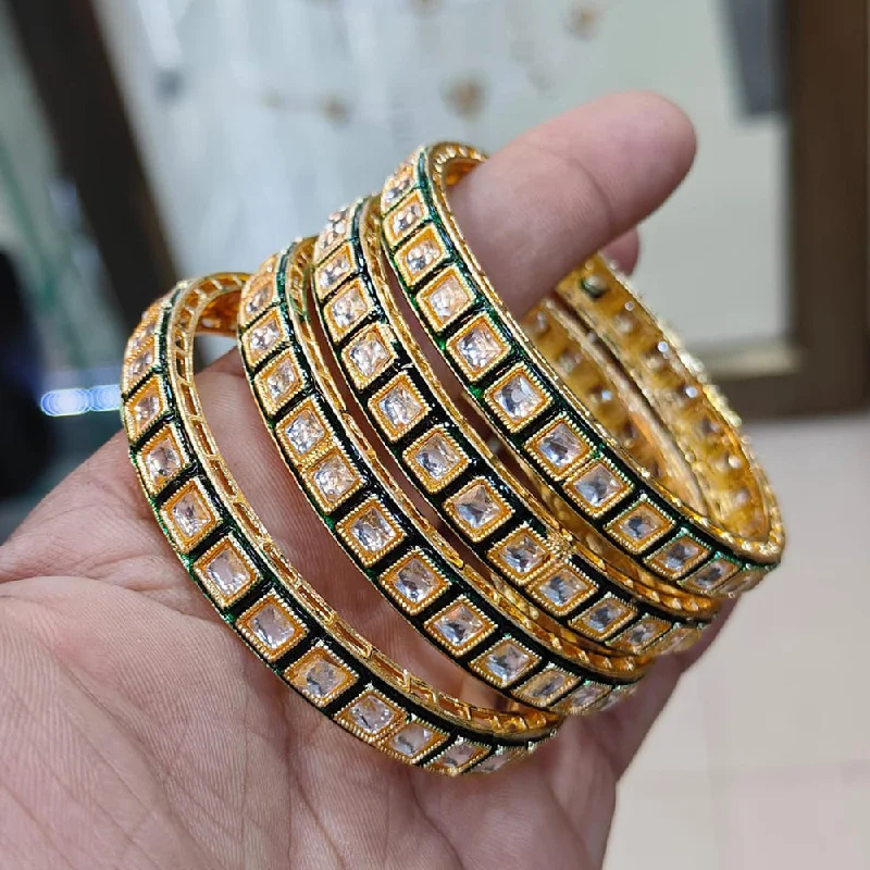 women’s wedding bracelet sets-Kavita Art Gold Plated Crystal Stone Bangles Set