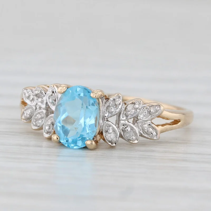 women’s halo engagement rings-1.03ctw Oval Blue Topaz Diamond Ring 14k Yellow Gold Size 6.25