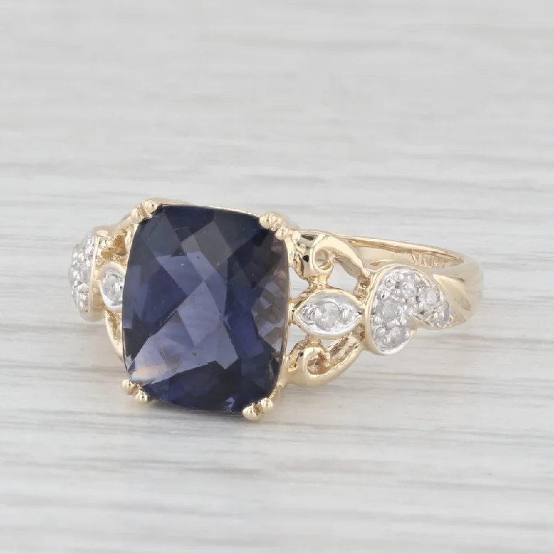 women’s vintage-inspired engagement rings-2.62ctw Blue Iolite Diamond Ring 10k Yellow Gold Size 7.25