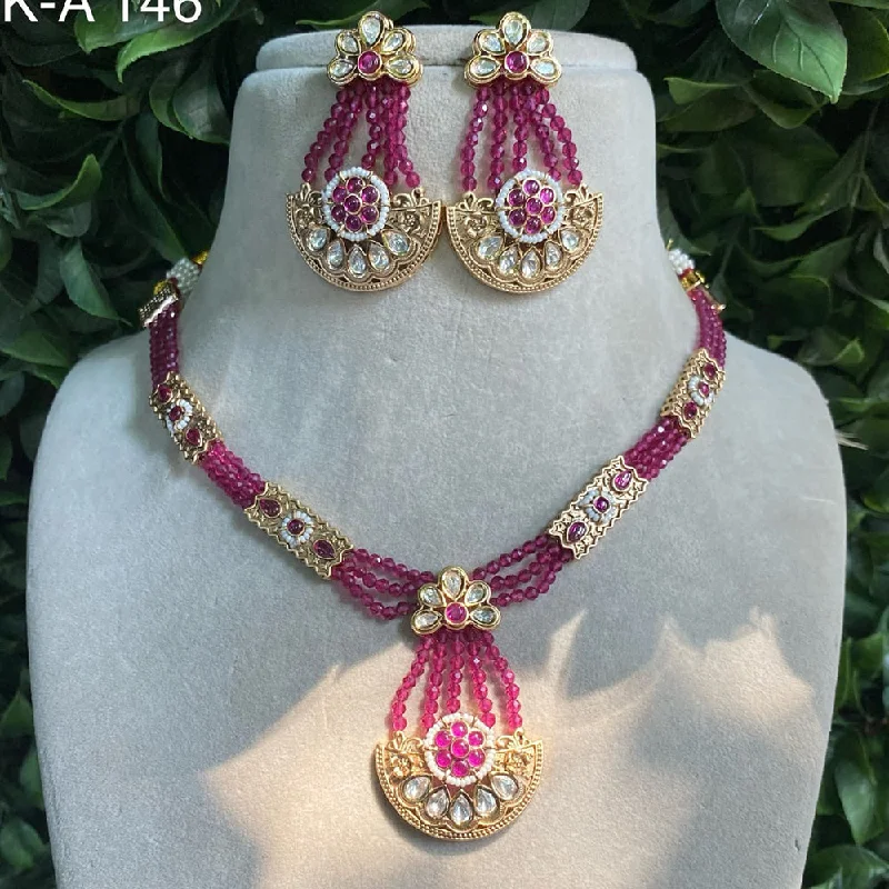 women’s custom necklaces-Royal Kundan Jewellery Gold Plated Polki Kundan And Pearls Necklace Set