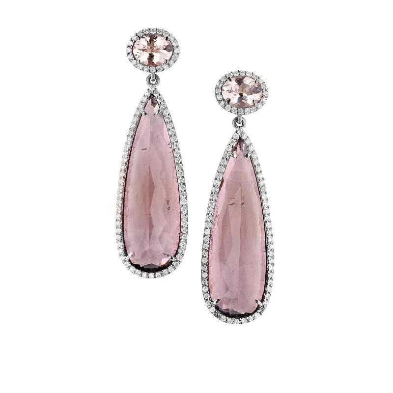 women’s bridal earrings-Pink Tourmaline and Morganite Double Drop Earrings SE000034