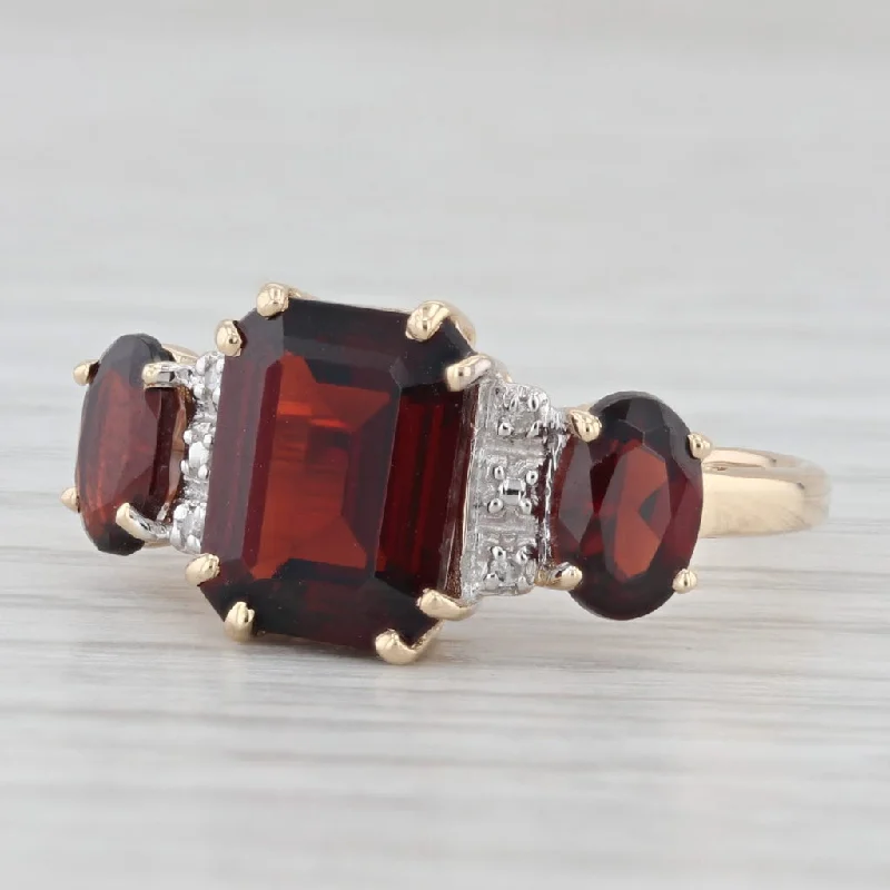 women’s marquise engagement rings-3.60ctw Garnet Diamond Ring 10k Yellow Gold Size 6 3-Stone