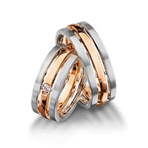 women’s birthstone rings set-Palladium And 18k Rose Gold 7.5mm Wedding Band