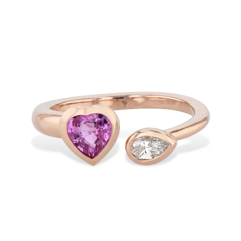 women’s trendy rings-Pink Sapphire and Diamond Moi et Toi Ring