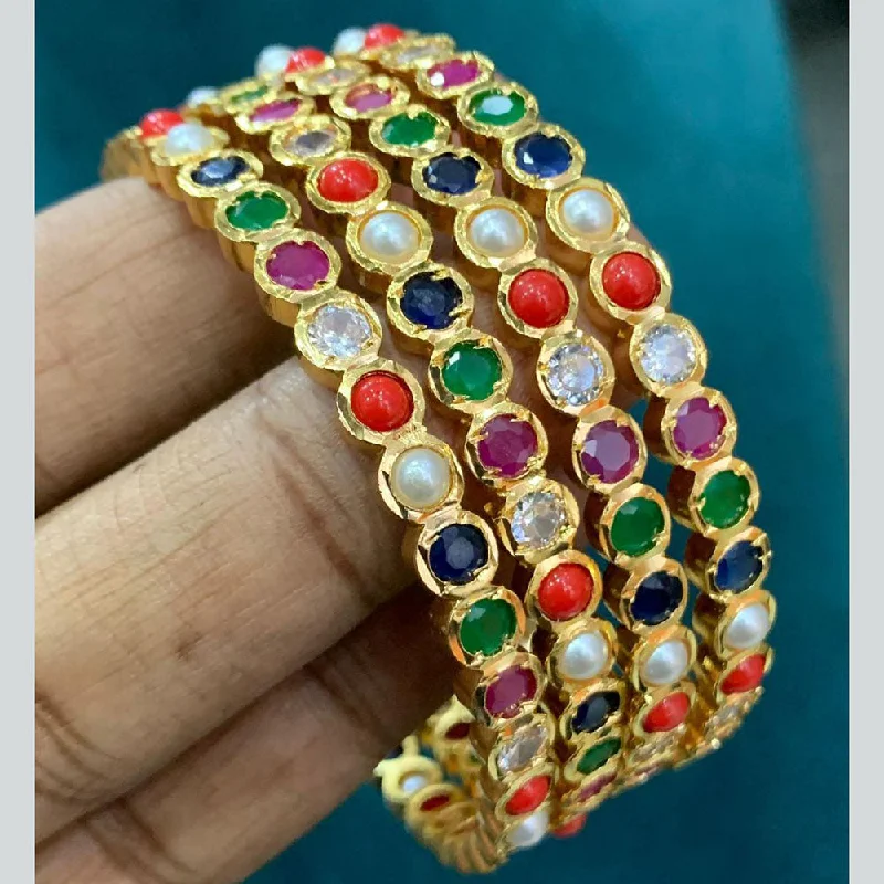 women’s custom-designed bangles-Sona Creation Gold Plated Pota Stone Bangle Set