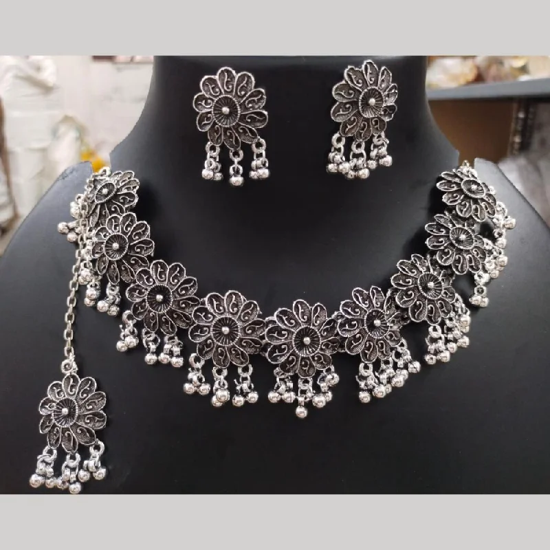 women’s contemporary necklaces-Manisha Jewellery Oxidised Plated Choker Necklace Set