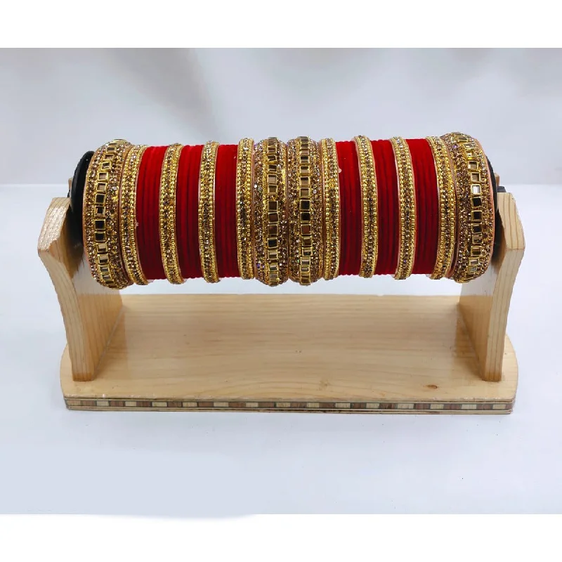 women’s birthstone bangles-Akruti Collection Gold Plated Velvet Bangles Set