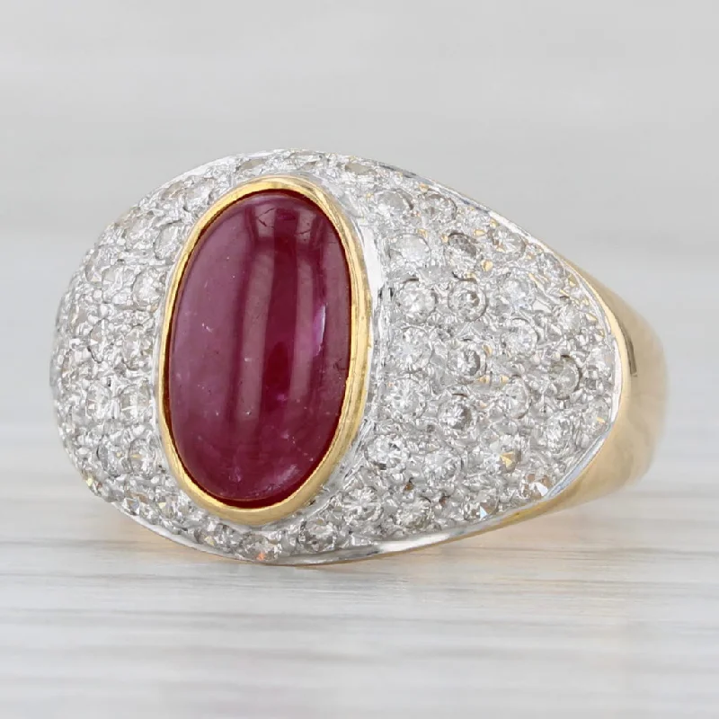 women’s timeless engagement rings-Ruby Cabochon 0.60ctw Diamond Ring 18k Yellow Gold Size 6.75