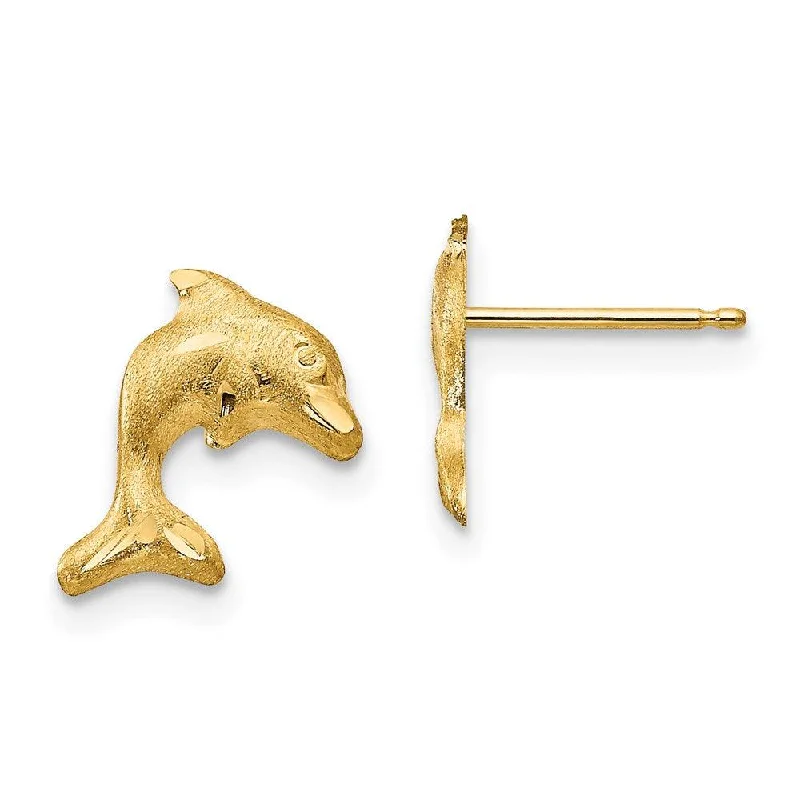 women’s affordable diamond earrings-Madi K Kid's 14k  Satin Dolphin Earrings