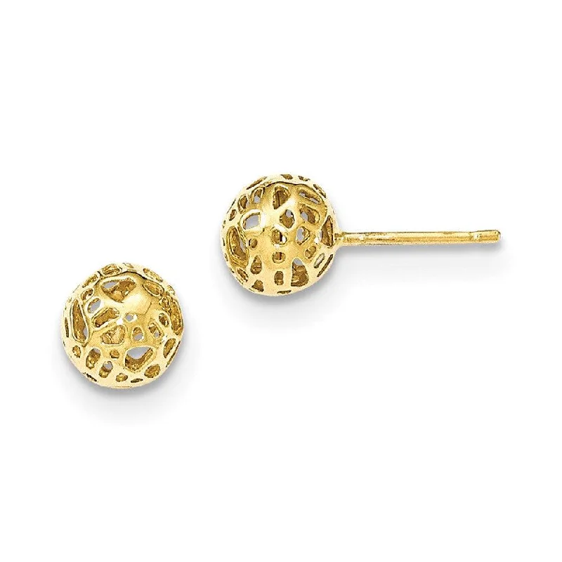 women’s sterling silver studs-14K Yellow Gold Medium Fancy Ball Post Earrings