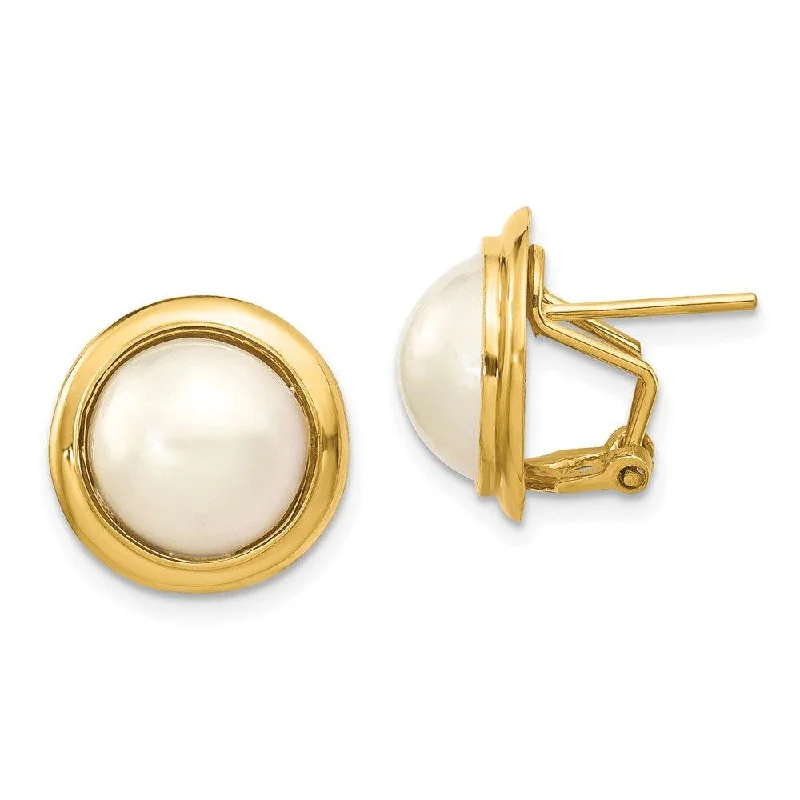 women’s fashion stud earrings-14k 10-11mm White Freshwater Cultured Mabe Pearl Omega Back Earrings