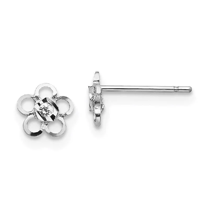 women’s ear jacket earrings-Madi K Kid's 14k White Gold  CZ Flower Post Earrings