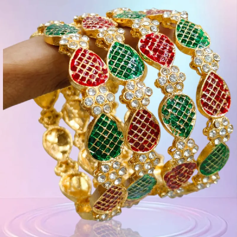 women’s gemstone bracelets-Pooja Bangles Gold Plated Austrian Stone Meenakari Bangle Set