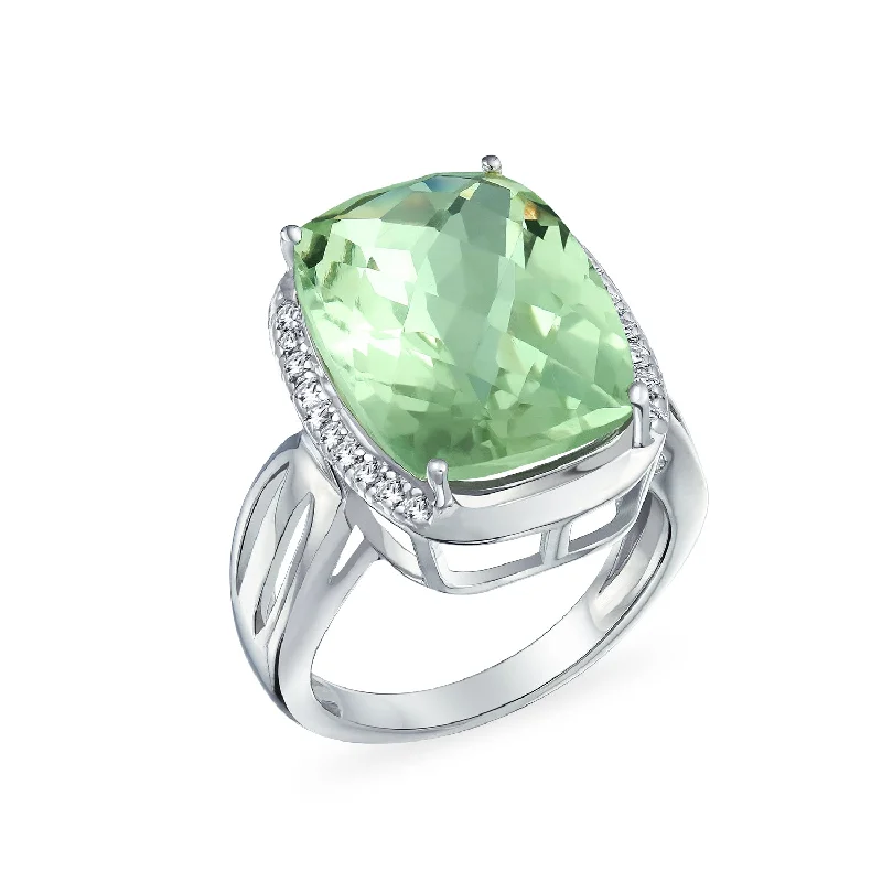 women’s wedding sets-6CT Cushion Cut Natural Zircon Silver Ring with Green Gemstone Solitaire Design