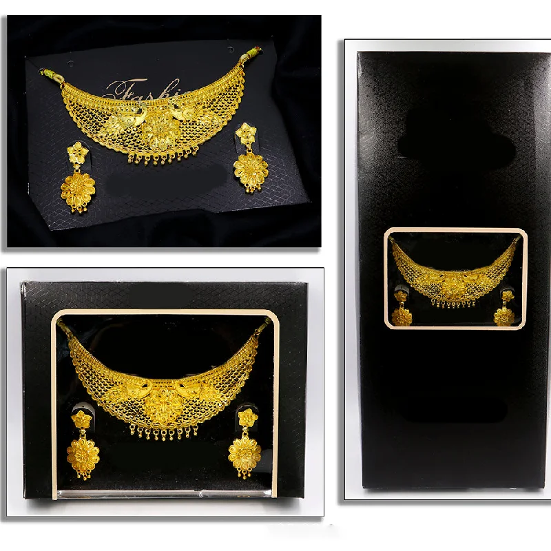 women’s crystal necklaces-Mahavir Gold Plated Choker Necklace Set