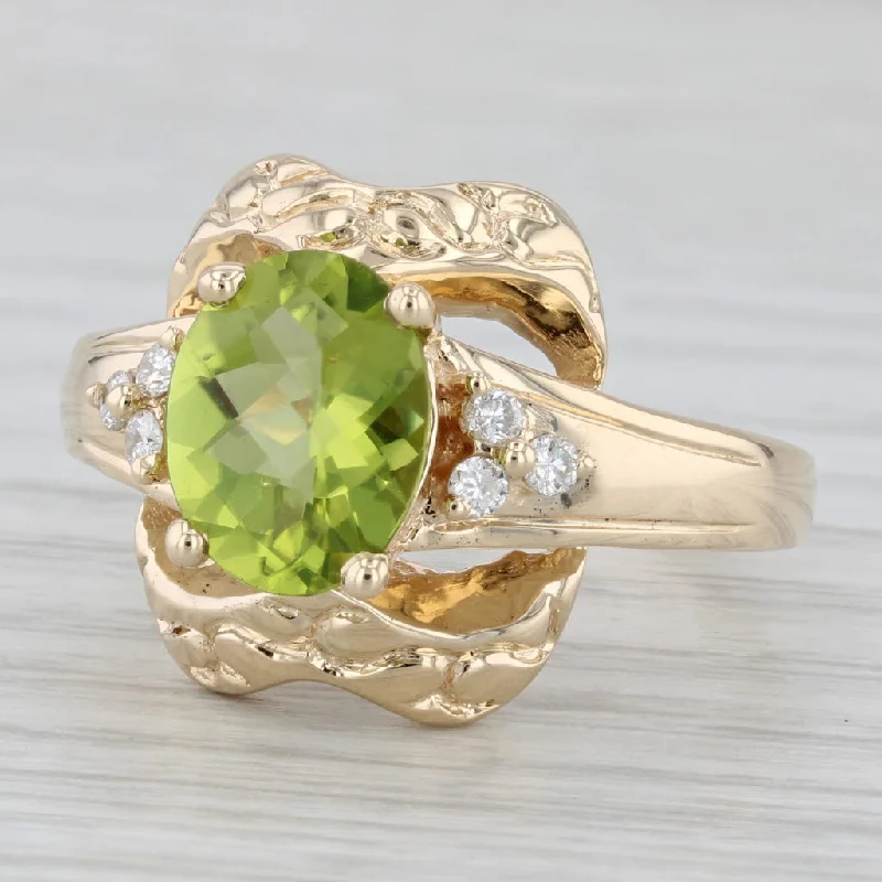 women’s minimalist engagement rings-3ctw Peridot Diamond Ring 14k Yellow Gold Size 9.25 Oval Solitaire