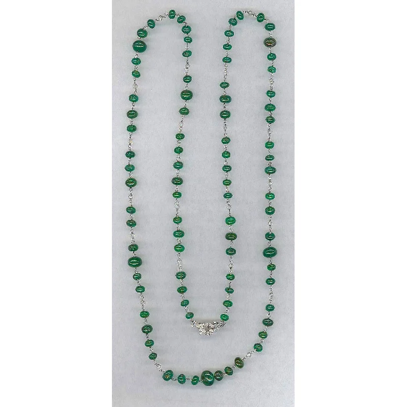 women’s classic pearl necklaces-Platinum Emerald & Diamond Necklace