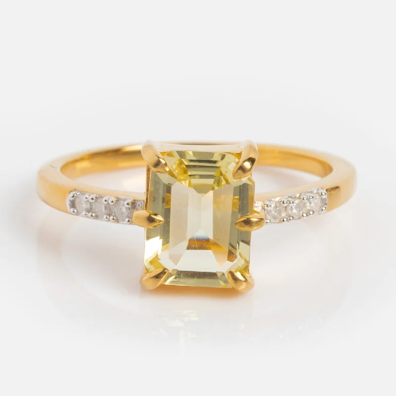 women’s fashion rings-Savannah Lemon Quartz and Diamond Cocktail Ring