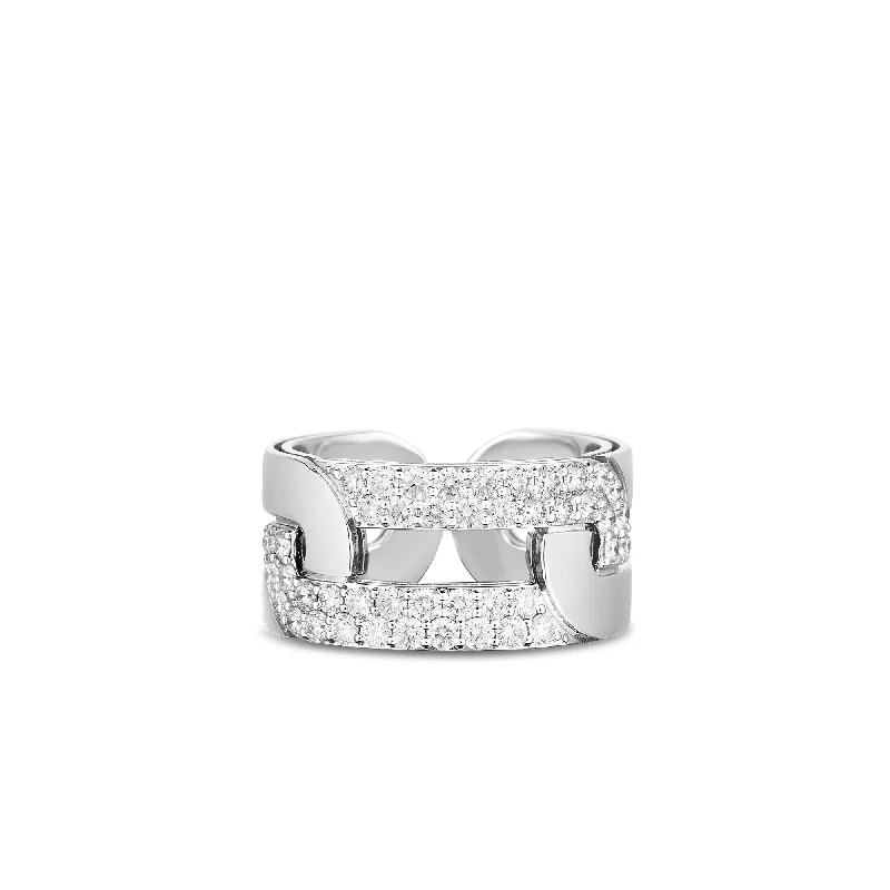 women’s heart-shaped rings-18kt White Gold Diamond Link Navarra Wide Ring