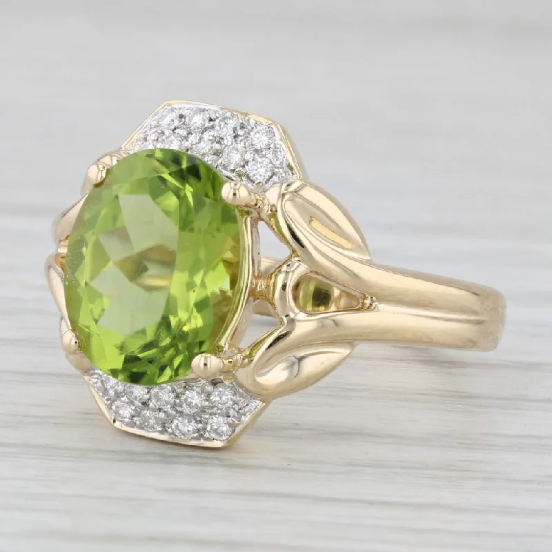 women’s minimalist engagement rings-4.17ctw Oval Peridot Diamond Ring 14k Yellow Gold Size 8 Cocktail