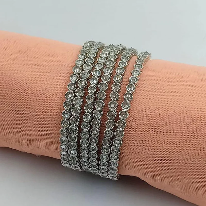 women’s handcrafted bracelets-Manisha Jewellery Silver Plated Crystal Stone Bangle Set