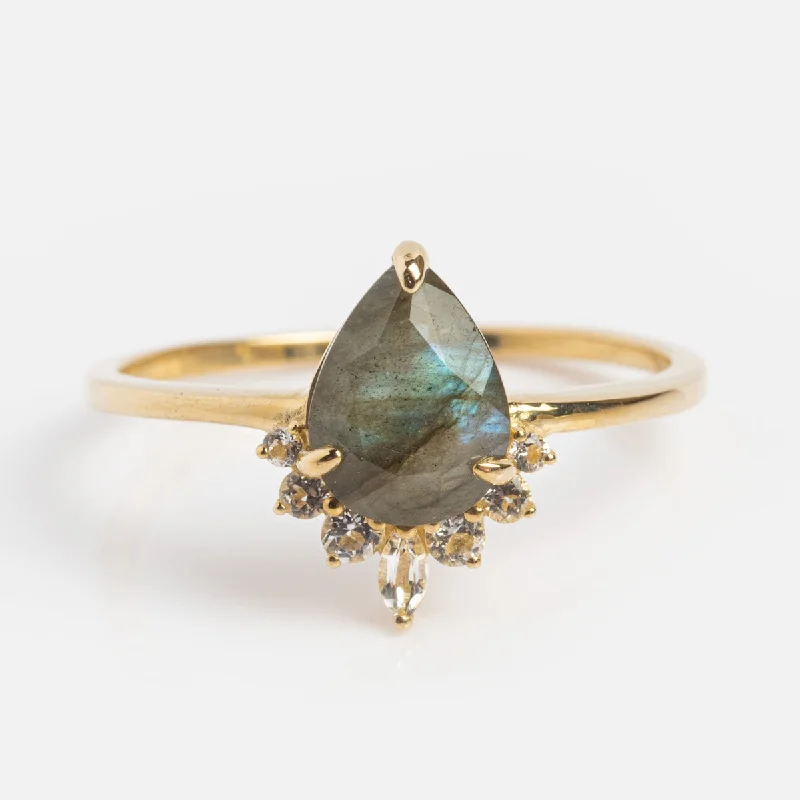 women’s multi-stone rings-Solid Gold Labradorite Dew Drop Ring