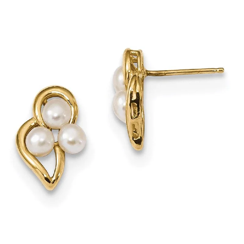 women’s gold drop earrings-14k 3-4mm White Button Freshwater Cultured Pearl Post Earrings