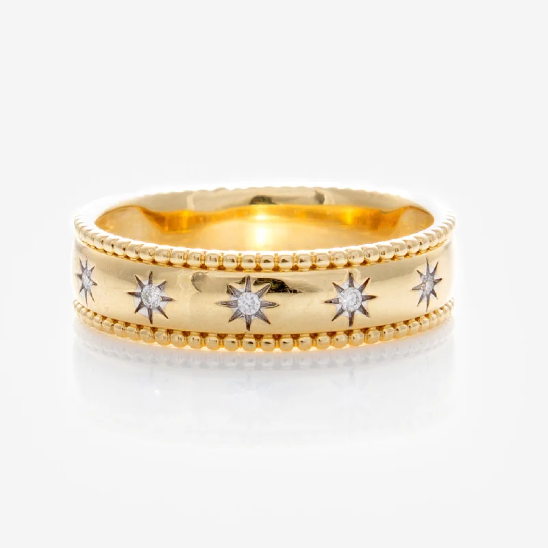 women’s minimalist rings-Solid Gold Bold Star Set Diamond Band