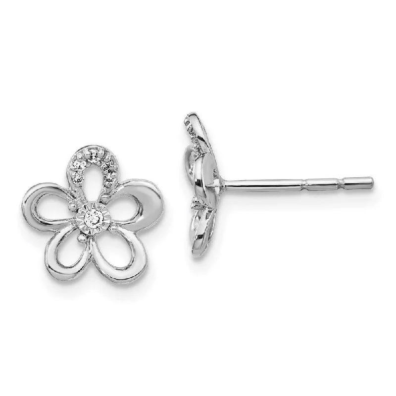 women’s diamond stud earrings-14k White Gold Diamond Flower Earrings