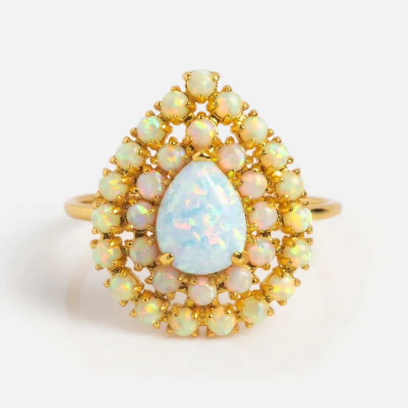 women’s oval gemstone rings-Opal Halo Ring