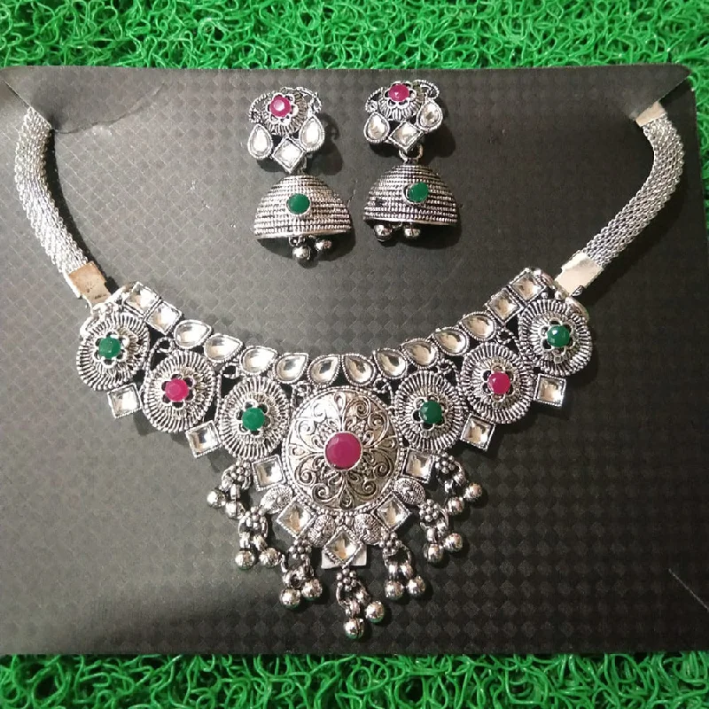 women’s chain necklaces-Sanjana Jewels Oxidised Plated Pota Stone Necklace Set