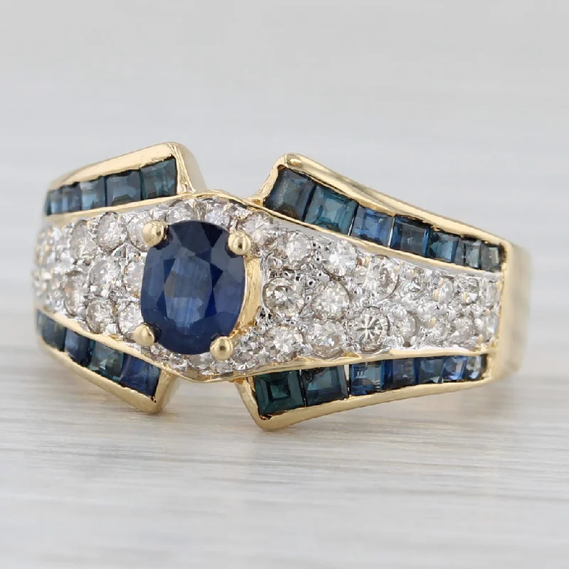 women’s engagement rings with emerald side stones-1.11ctw Blue Sapphire Diamond Ring 18k Yellow Gold Size 5.5