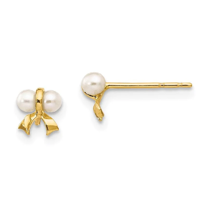 women’s vintage drop earrings-Madi K Kid's 14k  White Button Freshwater Cultured Pearl Bow Post Earrings